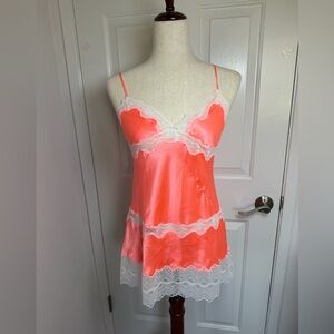 Victoria's‎ Secret Coral and White Lace Chemise Size Small